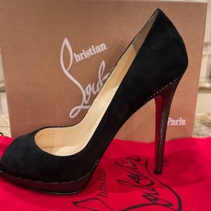 CHRISTIAN LOUBOUTIN Yolanda 120 black suede peep toe with pewter